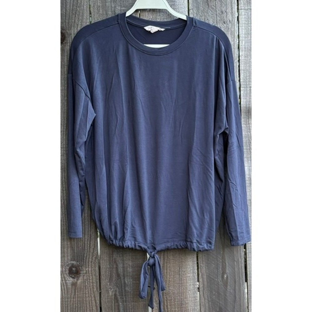 Como Sleep Navy‎ Blue Long Sleeve Pajama Top Tie Hem Women Large L/G